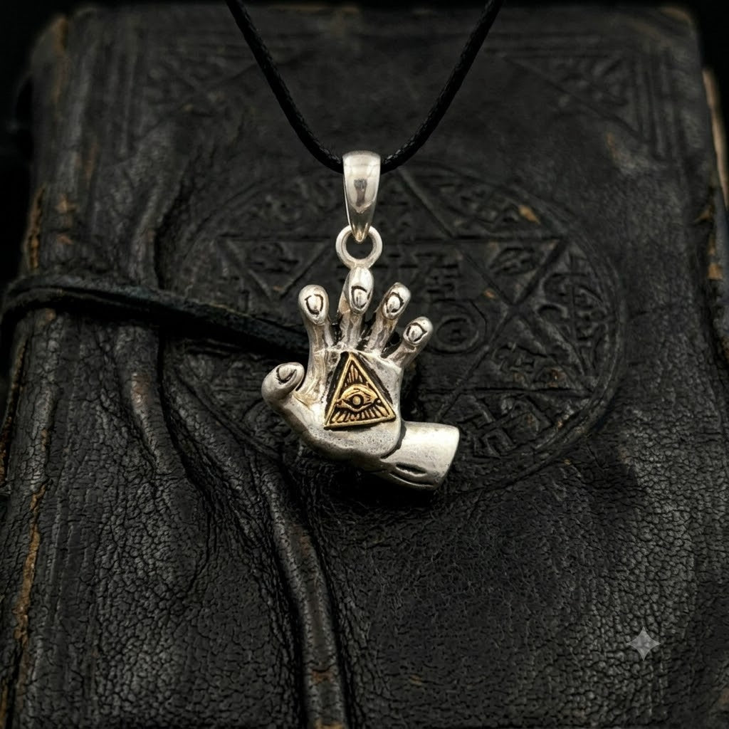 Eye Of Providence In Hand Gold 92.5 Sterling Silver Brass Charm Necklace Pendant Jewelry