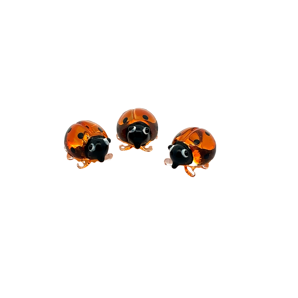 Ladybug Figurine Red & Orange Cute Ladybird Blown Glass Insect Terrarium Gift Garden Decor Set of 3