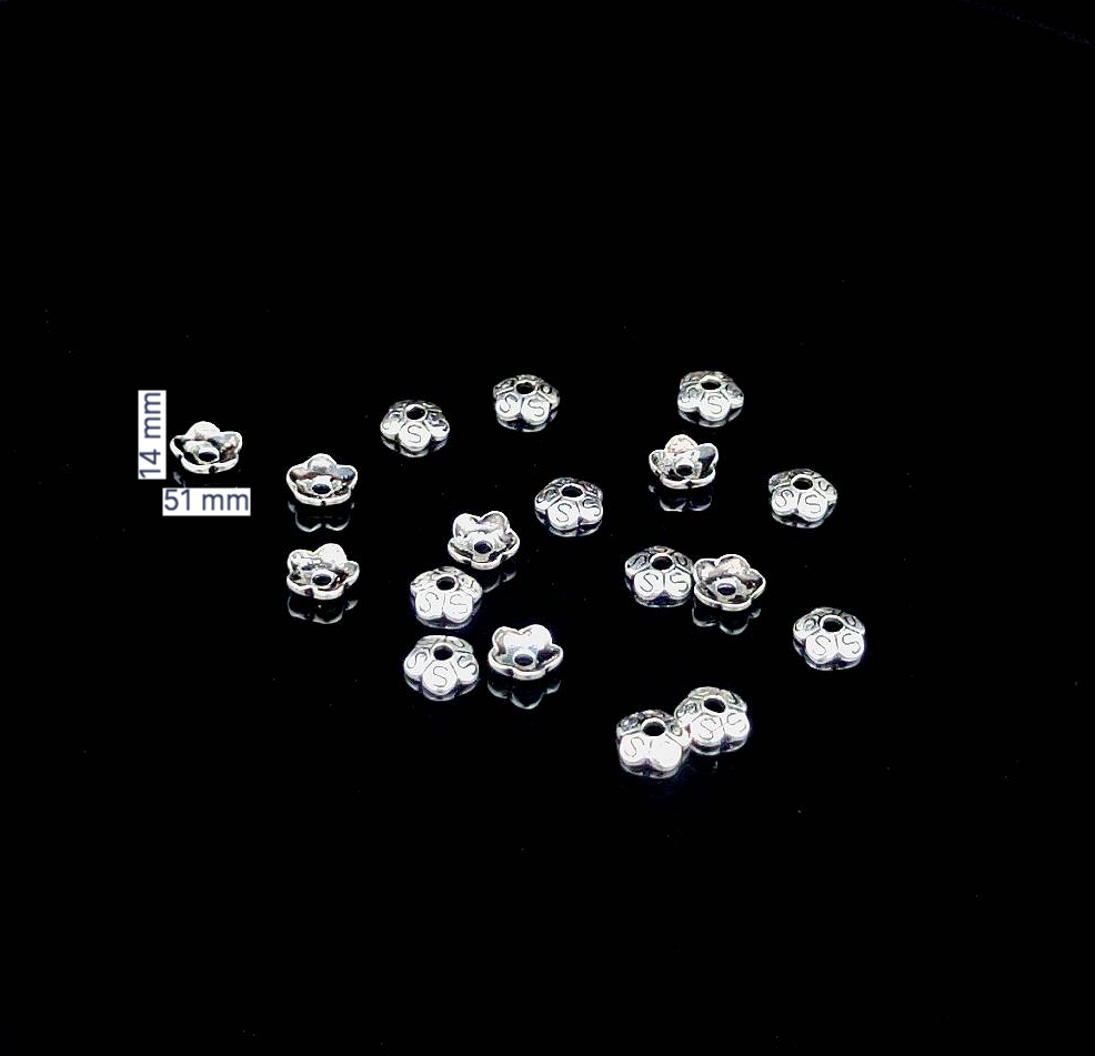 50 Pcs Handmade 92.5 Sterling Silver Flower Bead Caps Jewelry Making Supplies