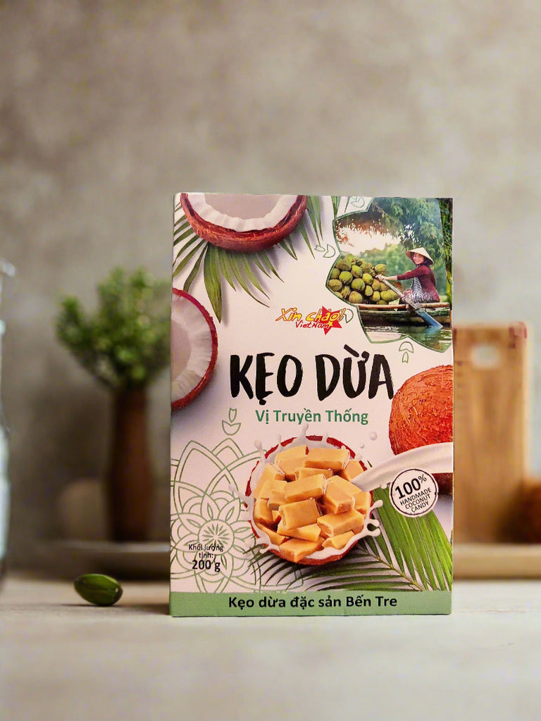 Xin Chào Việt Nam Coconut Candy Box With Traditional/ Durian/ Coffee -Flavored Coconut Candy 200g