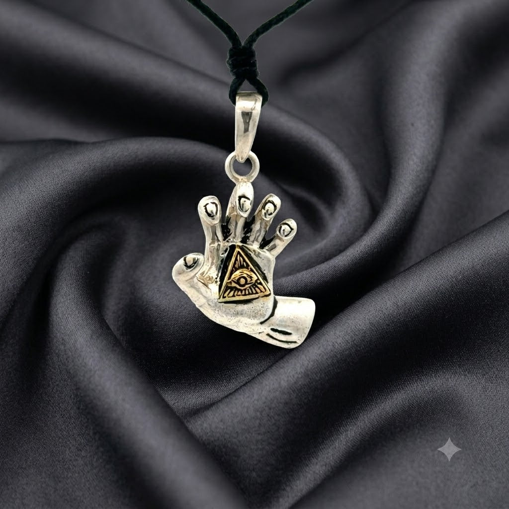 Eye Of Providence In Hand Gold 92.5 Sterling Silver Brass Charm Necklace Pendant Jewelry