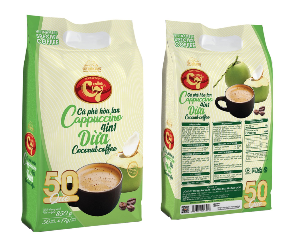 Huca Food - Instant Coffee 4 in 1 Coconut Cappuccino 850g & 272g (17g/stick)