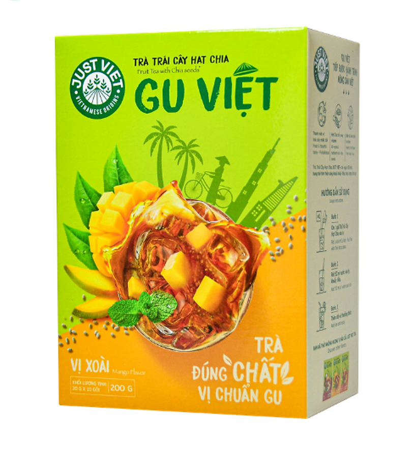 JUSTVIET Tea - Fruit Tea With Chia Seeds Litchi Peach Mango Passion Flavours 200g