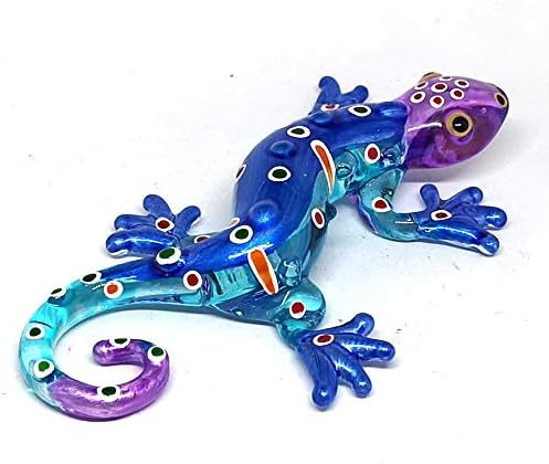 Colorful Glass Gecko Figurine Miniature Hand Blown Lampwork Animal Statue Decor