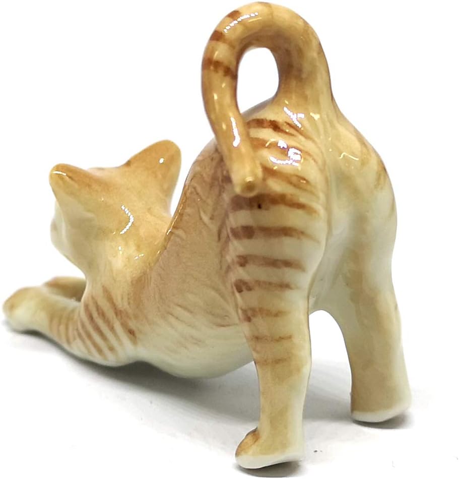 Collectible Gray & Brown Yoga Cat Figurine Ceramic Hand-Painted Home Decor