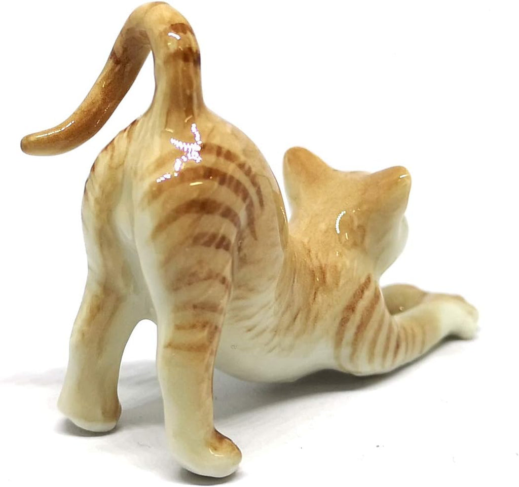 Collectible Gray & Brown Yoga Cat Figurine Ceramic Hand-Painted Home Decor