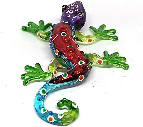 Colorful Glass Gecko Figurine Miniature Hand Blown Lampwork Animal Statue Decor