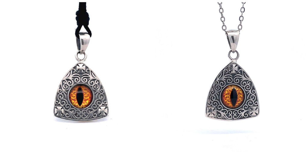 Stone Pattern Triangle Demon Eye Sterling Silver Gold Brass Pendant Necklace