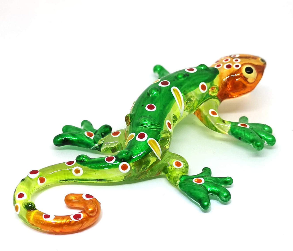 Colorful Glass Gecko Figurine Miniature Hand Blown Lampwork Animal Statue Decor