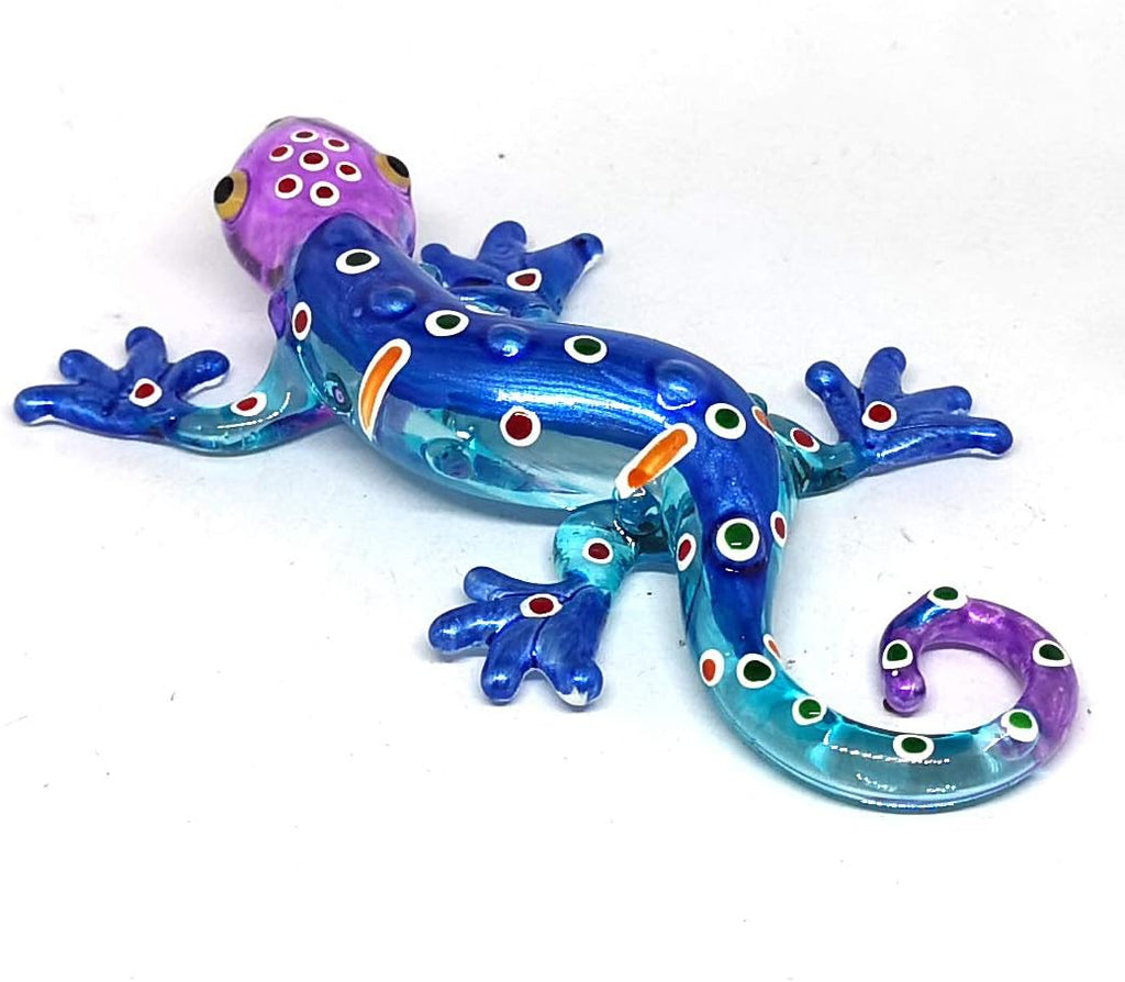 Colorful Glass Gecko Figurine Miniature Hand Blown Lampwork Animal Statue Decor
