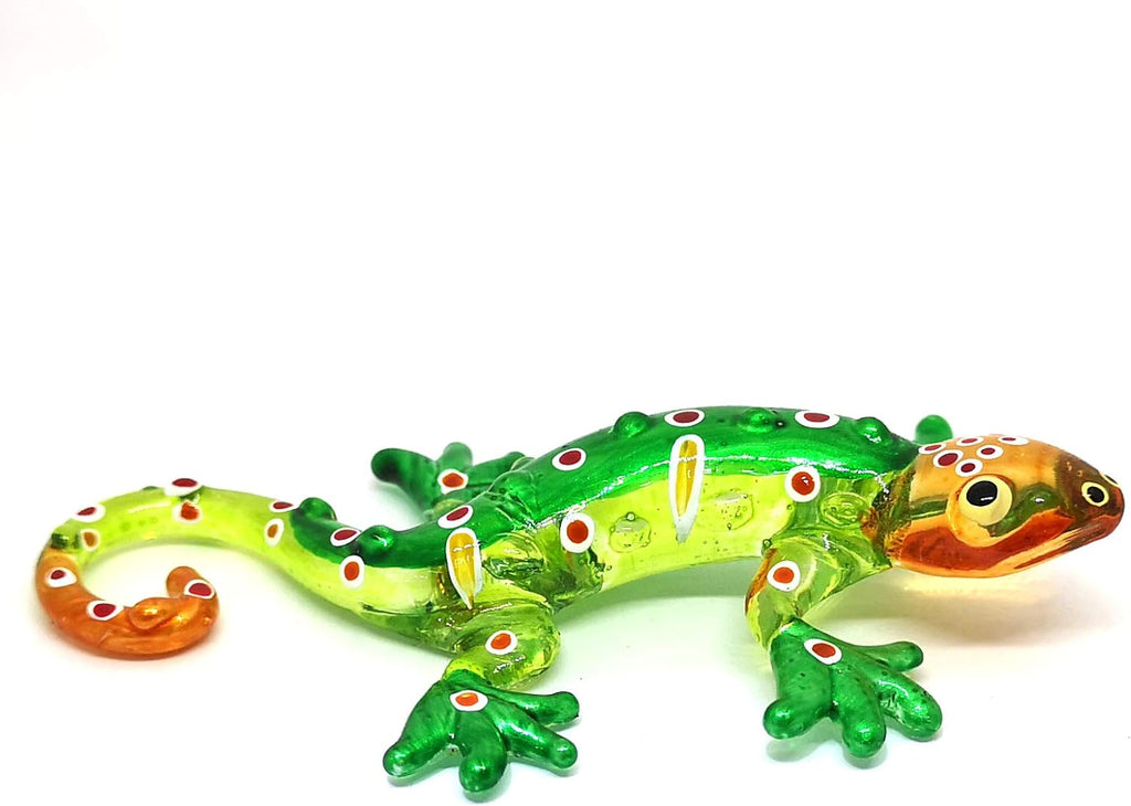 Colorful Glass Gecko Figurine Miniature Hand Blown Lampwork Animal Statue Decor