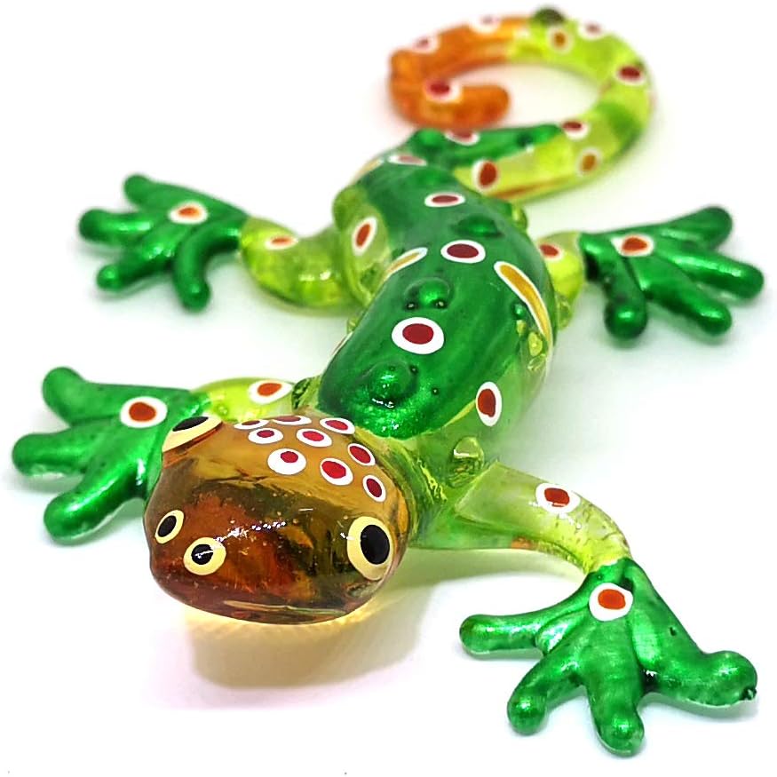 Colorful Glass Gecko Figurine Miniature Hand Blown Lampwork Animal Statue Decor