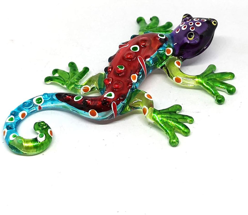 Colorful Glass Gecko Figurine Miniature Hand Blown Lampwork Animal Statue Decor