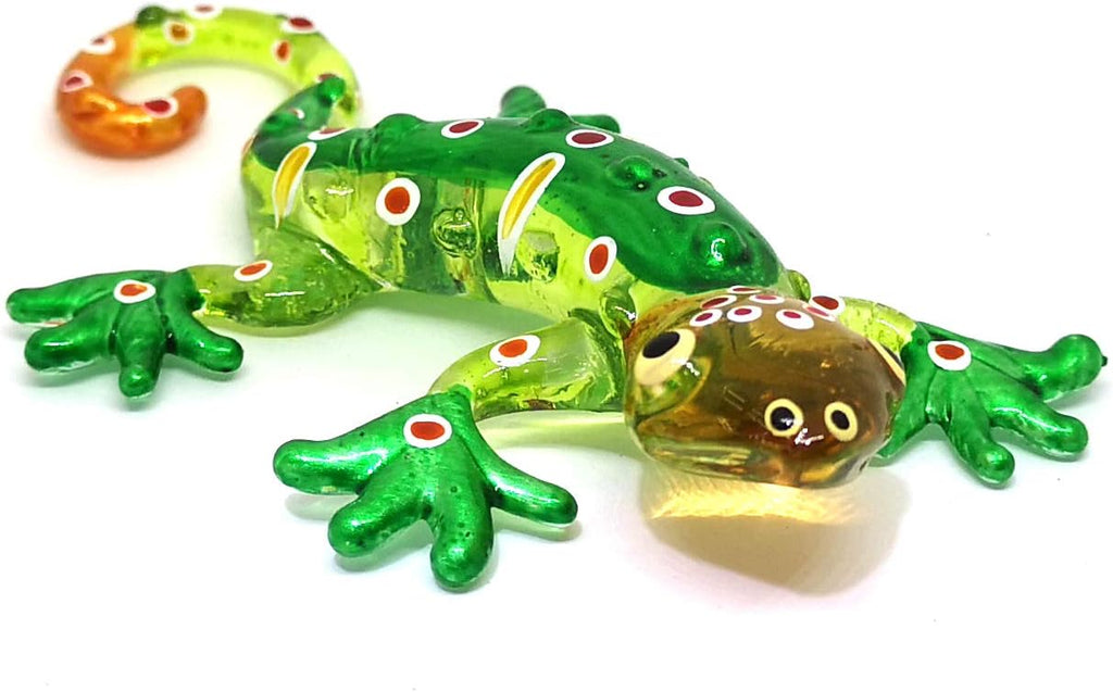 Colorful Glass Gecko Figurine Miniature Hand Blown Lampwork Animal Statue Decor