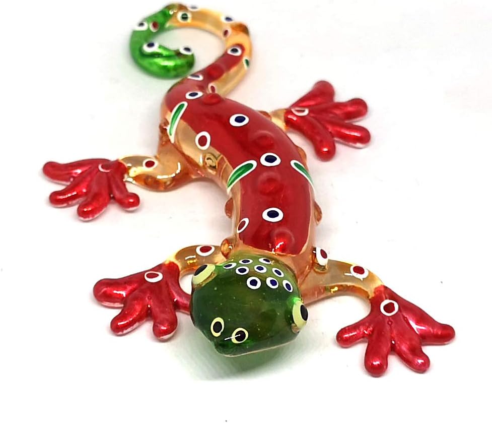 Colorful Glass Gecko Figurine Miniature Hand Blown Lampwork Animal Statue Decor