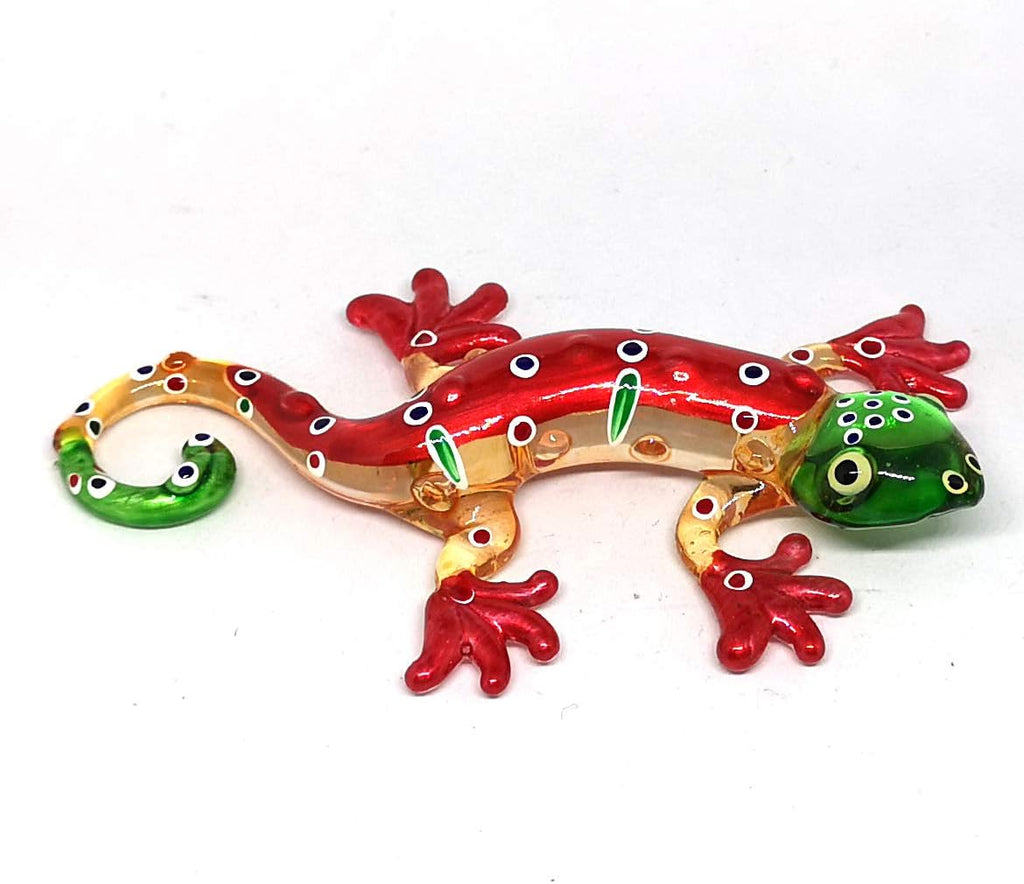 Colorful Glass Gecko Figurine Miniature Hand Blown Lampwork Animal Statue Decor