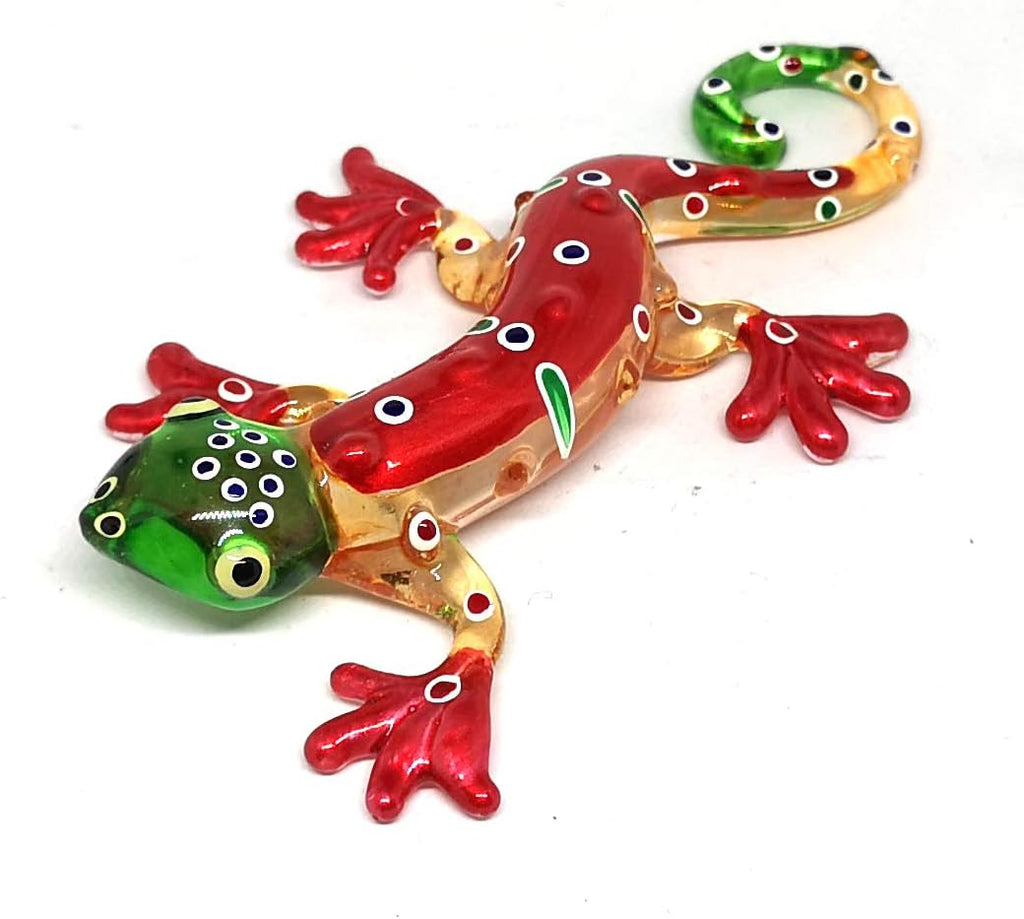 Colorful Glass Gecko Figurine Miniature Hand Blown Lampwork Animal Statue Decor