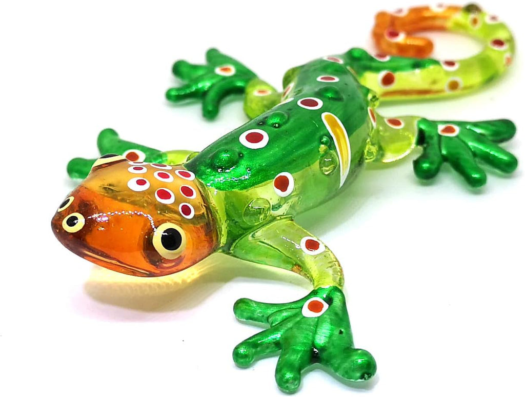 Colorful Glass Gecko Figurine Miniature Hand Blown Lampwork Animal Statue Decor