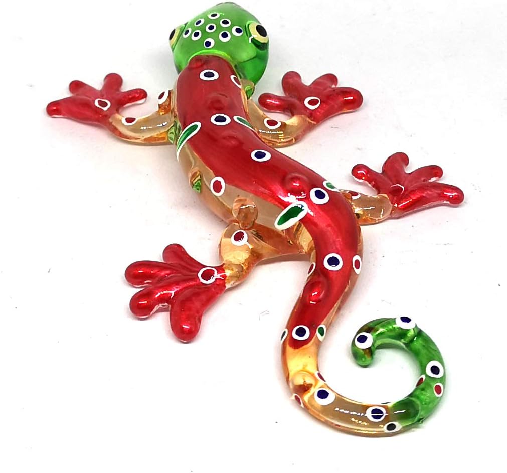 Colorful Glass Gecko Figurine Miniature Hand Blown Lampwork Animal Statue Decor