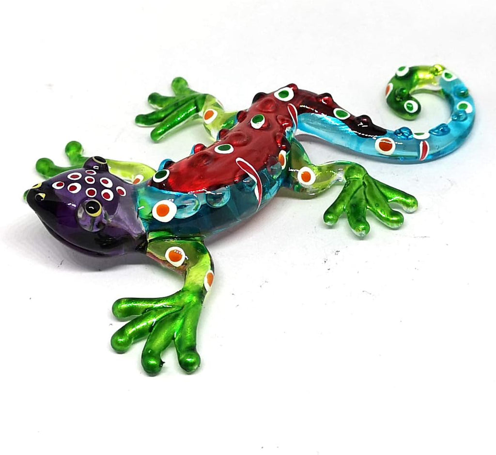 Colorful Glass Gecko Figurine Miniature Hand Blown Lampwork Animal Statue Decor