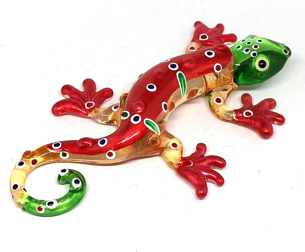 Colorful Glass Gecko Figurine Miniature Hand Blown Lampwork Animal Statue Decor
