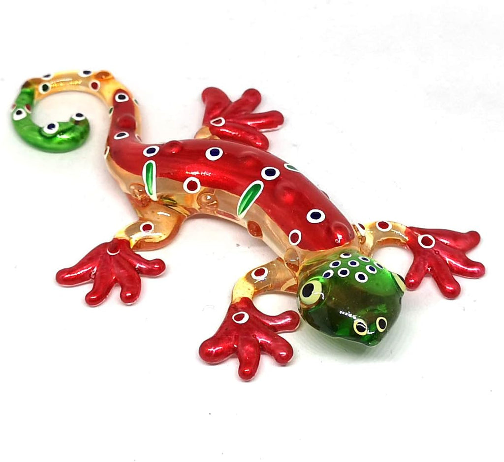 Colorful Glass Gecko Figurine Miniature Hand Blown Lampwork Animal Statue Decor