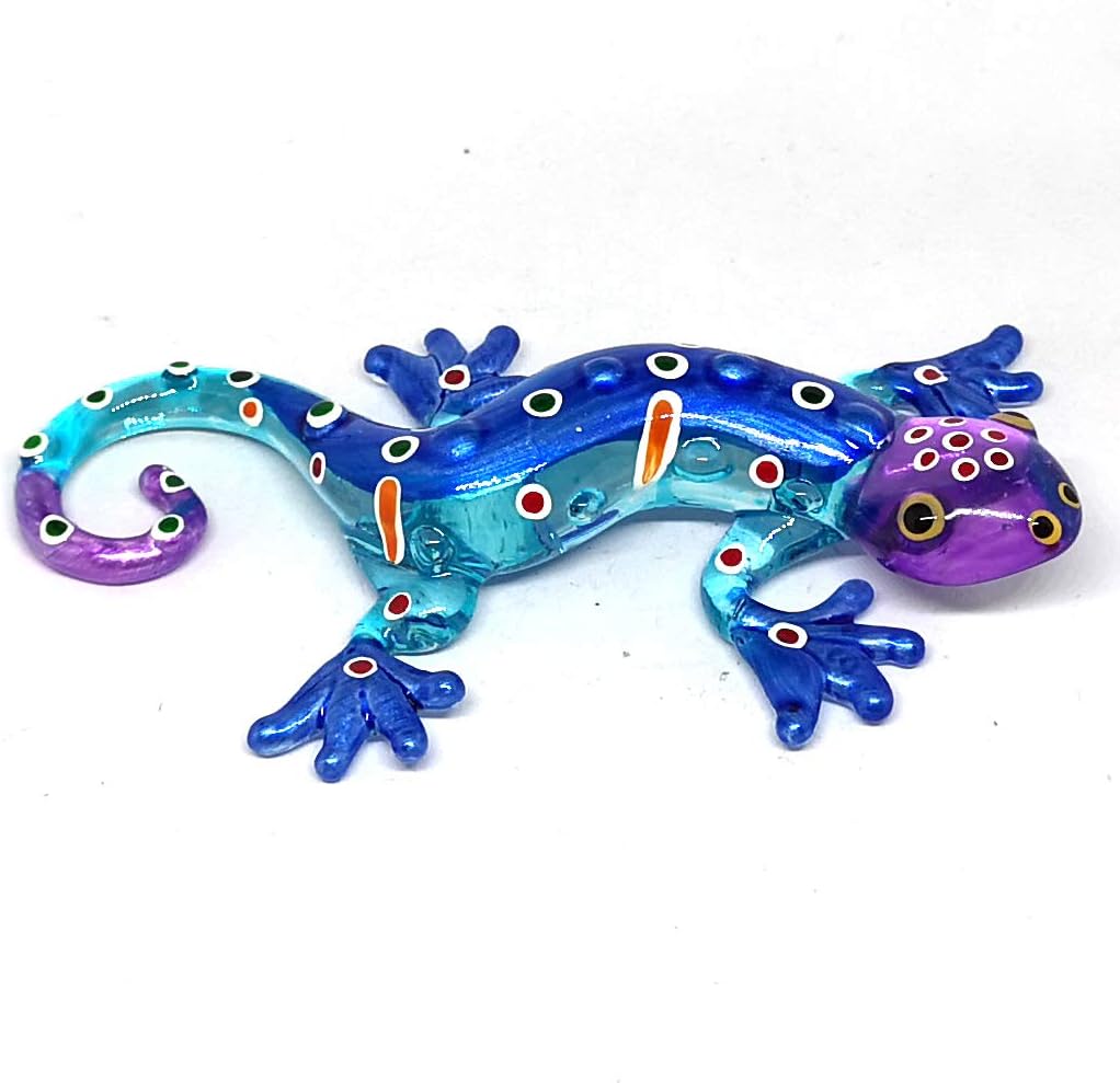 Colorful Glass Gecko Figurine Miniature Hand Blown Lampwork Animal Statue Decor
