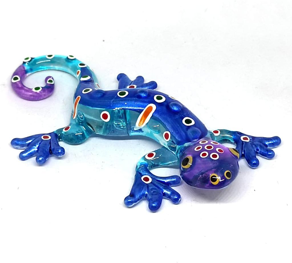 Colorful Glass Gecko Figurine Miniature Hand Blown Lampwork Animal Statue Decor