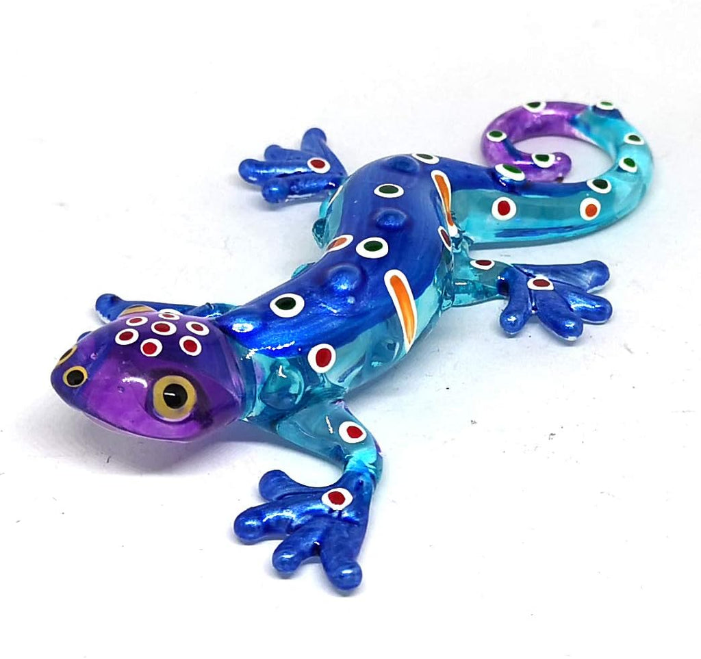 Colorful Glass Gecko Figurine Miniature Hand Blown Lampwork Animal Statue Decor