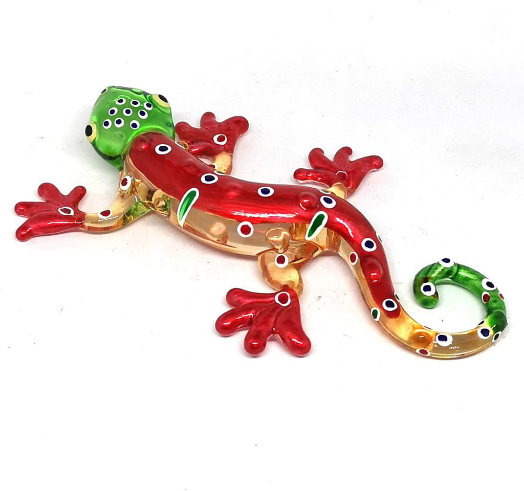 Colorful Glass Gecko Figurine Miniature Hand Blown Lampwork Animal Statue Decor