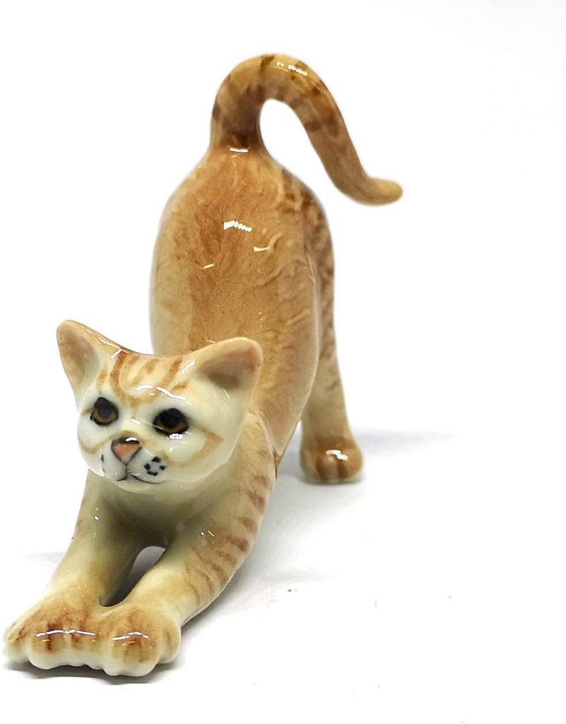 Collectible Gray & Brown Yoga Cat Figurine Ceramic Hand-Painted Home Decor