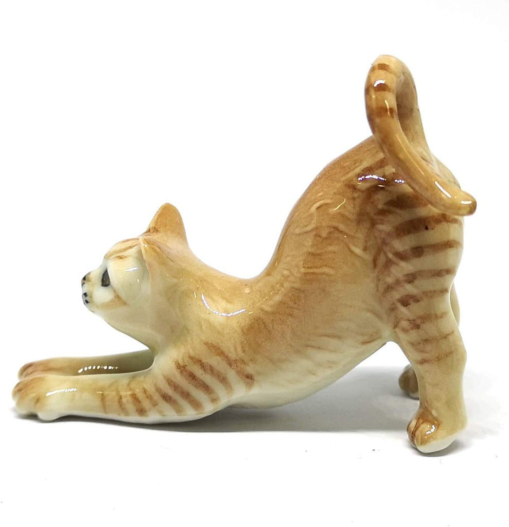 Collectible Gray & Brown Yoga Cat Figurine Ceramic Hand-Painted Home Decor