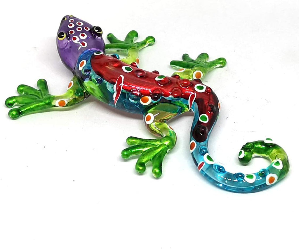 Colorful Glass Gecko Figurine Miniature Hand Blown Lampwork Animal Statue Decor