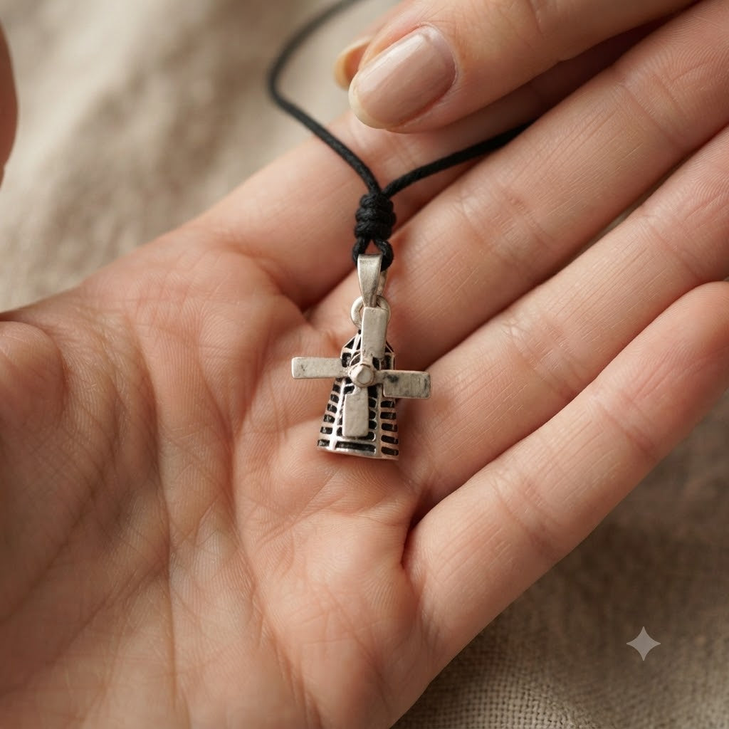 Vintage Dutch Windmill 92.5 Sterling Silver Necklace Pendant Jewelry.