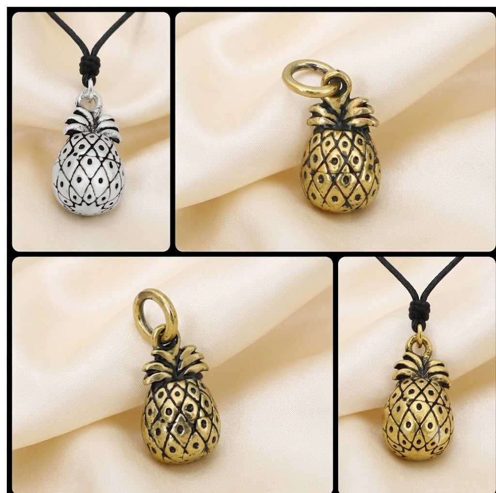 Hawaii Pineapple 92.5 Sterling Silver Gold Brass Necklace Pendant Jewelry