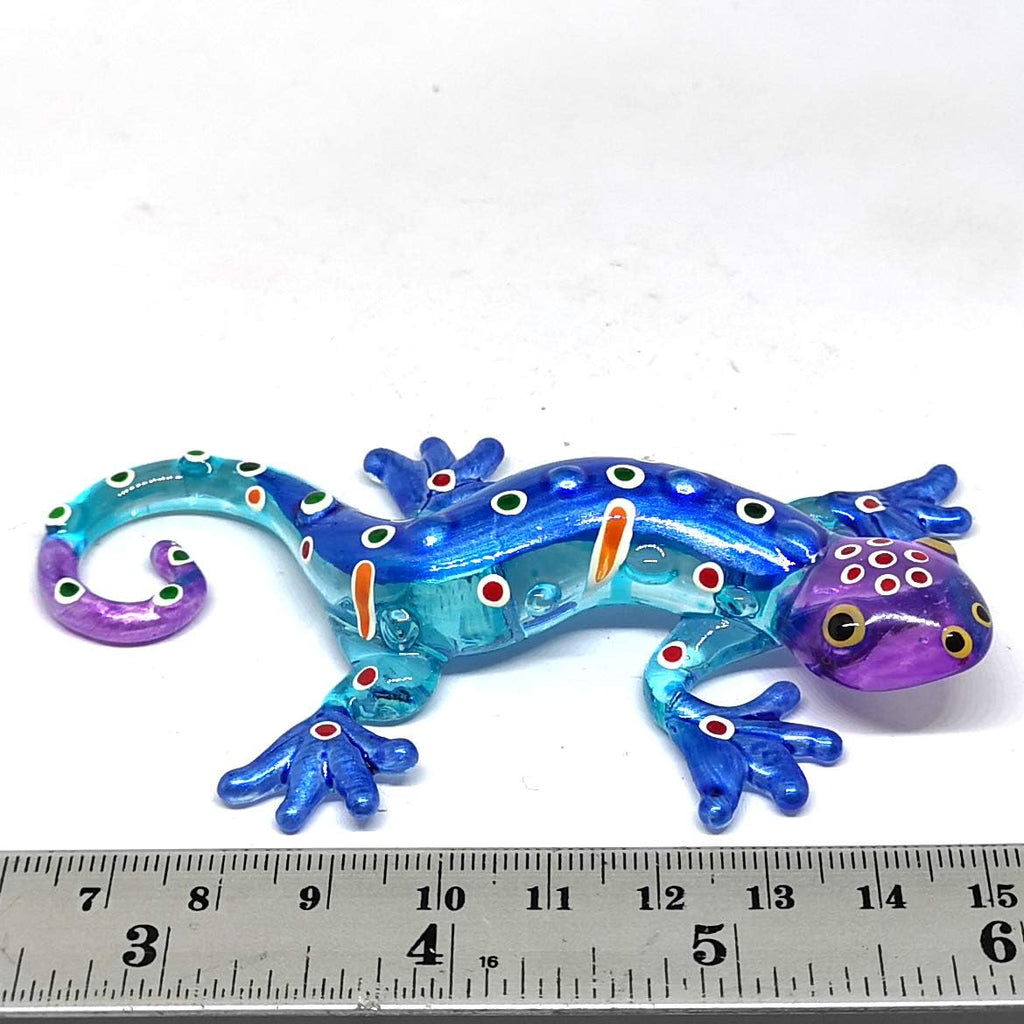 Colorful Glass Gecko Figurine Miniature Hand Blown Lampwork Animal Statue Decor