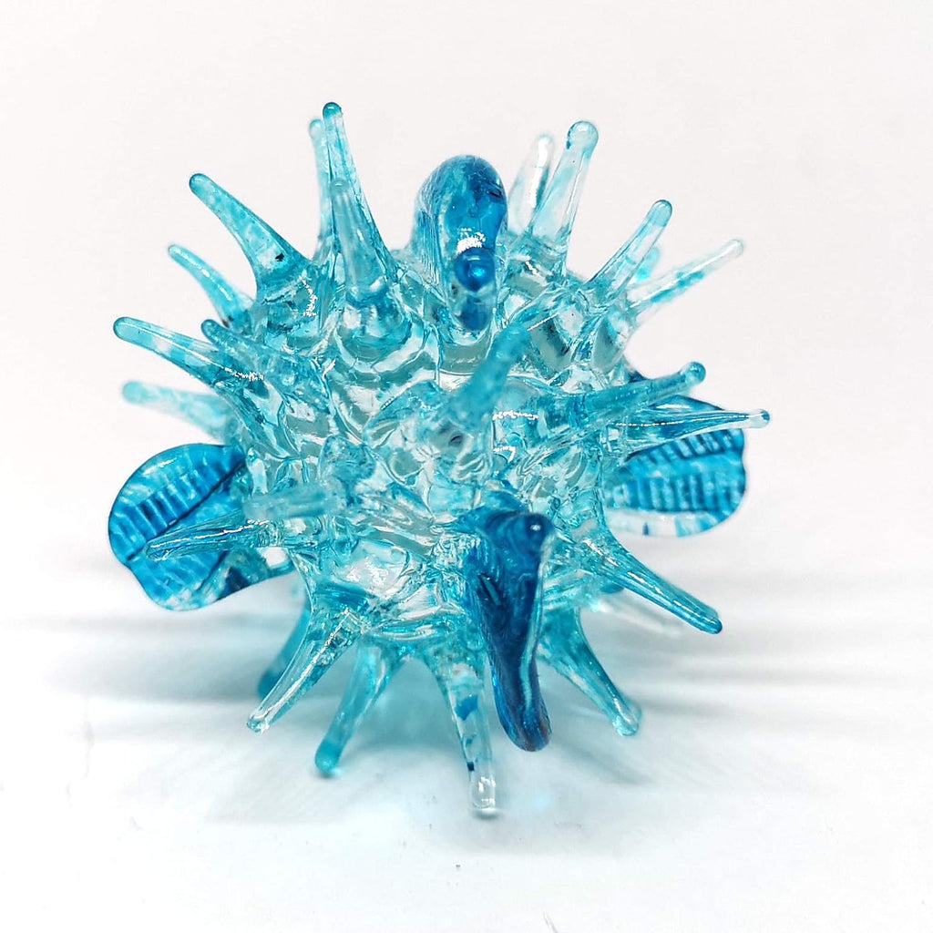 Blown Glass Figurines Green & Blue Puffer Fish Tiny Aquarium Miniature Handmade Decor