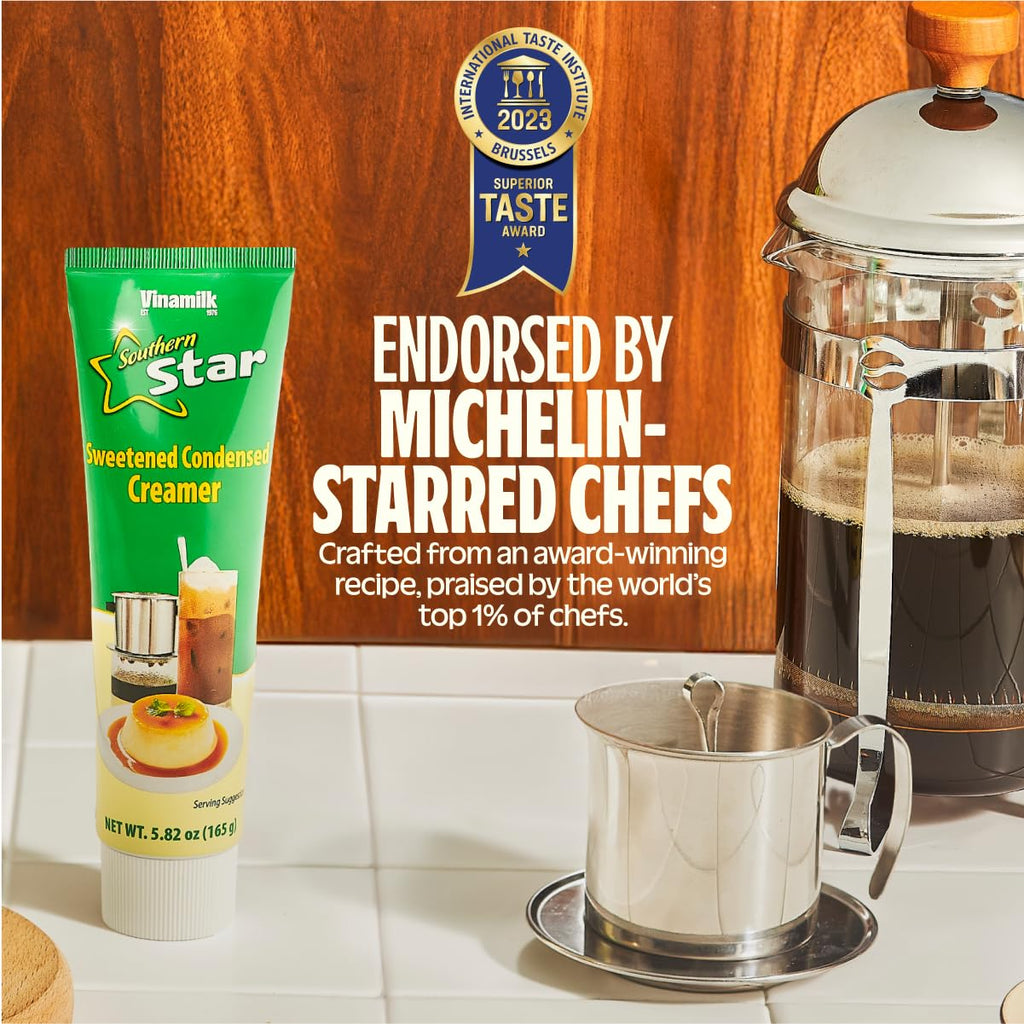 Vinamilk Sweetened Condensed Milk Creamer Tubes 5.82 Oz Each, Kantar Choice, Light Creamy Sweet - Portable Liquid Creamer for Vietnamese Drip Coffee, Smoothie, and Dessert