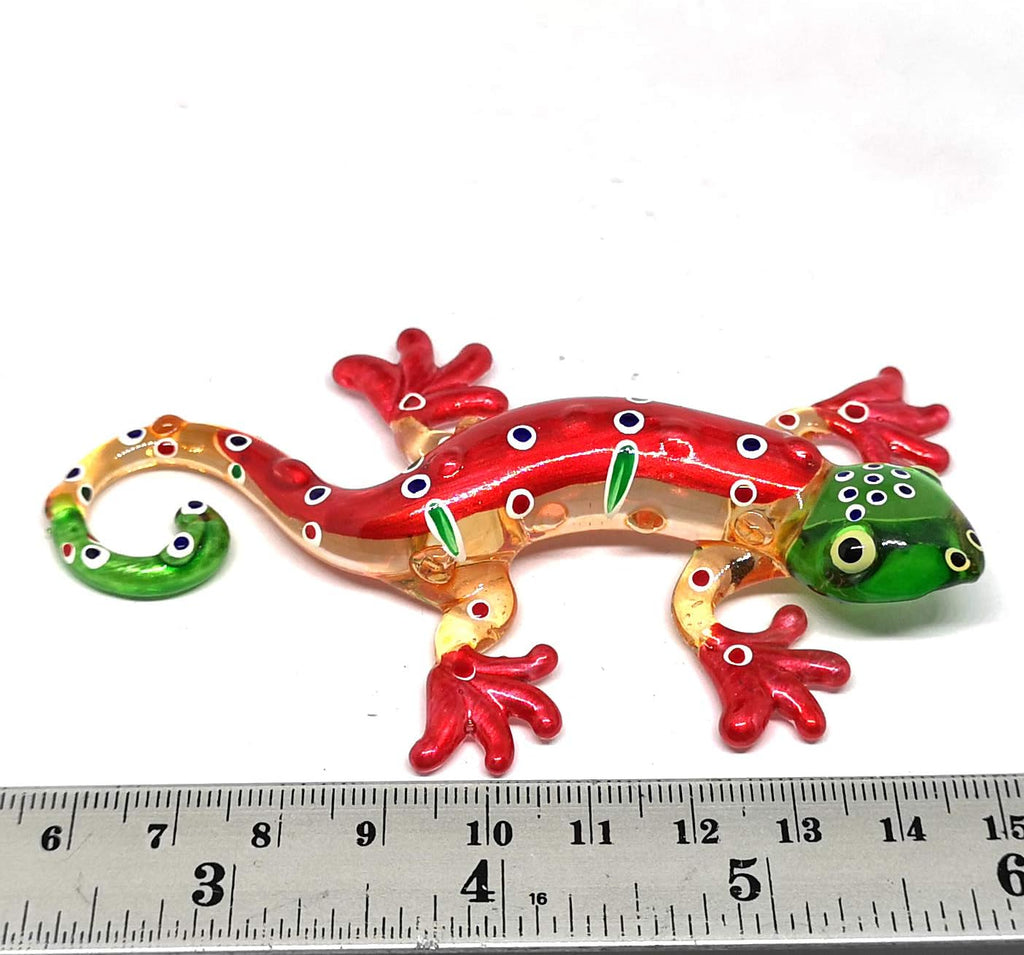 Colorful Glass Gecko Figurine Miniature Hand Blown Lampwork Animal Statue Decor