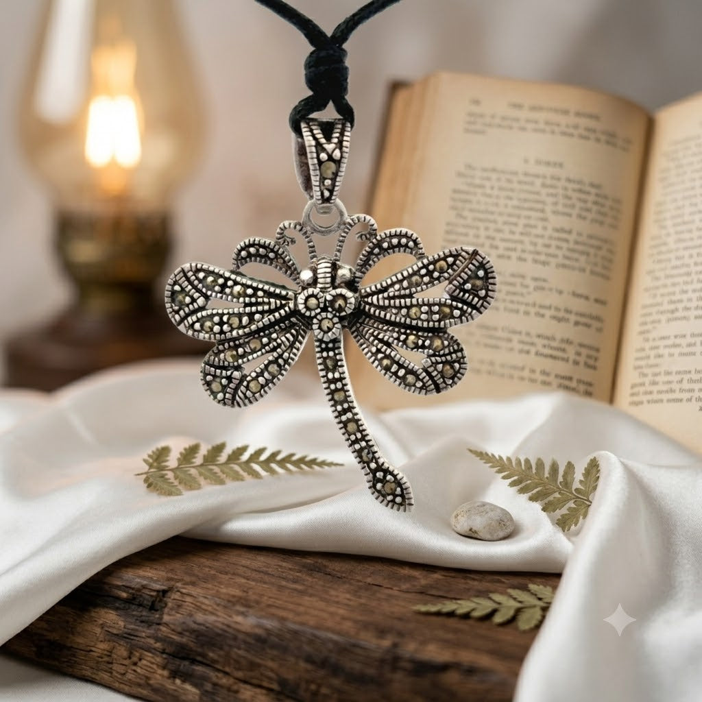 New Dragonfly Silver Pewter Charm Necklace Pendant Jewelry With Cotton Cord