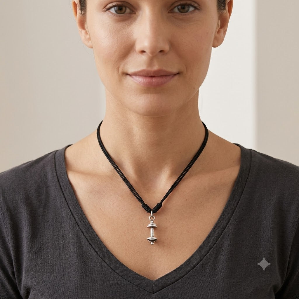 Mini Dumbbell Necklace Sterling-silver Brass Charm Necklace Pendant Jewelry