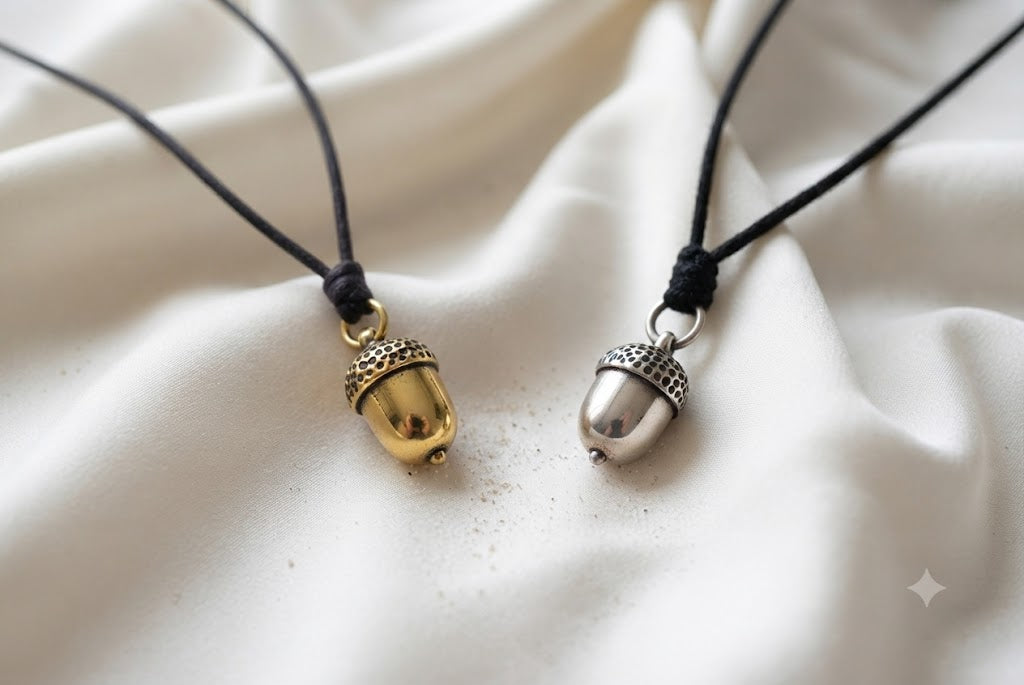 Acorn 92.5 Sterling Silver Gold Brass Necklace Pendant Jewelry