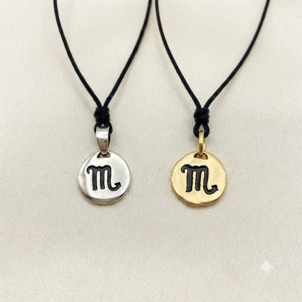 Astrology Gold 92.5 Sterling Silver Brass Charm Necklace Pendant Horoscope Zodiac
