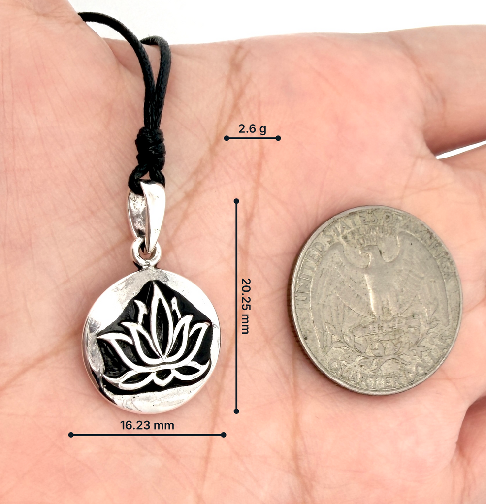Lotus 92.5 Sterling Silver Pewter Brass Round Charm Necklace Pendant Jewelry