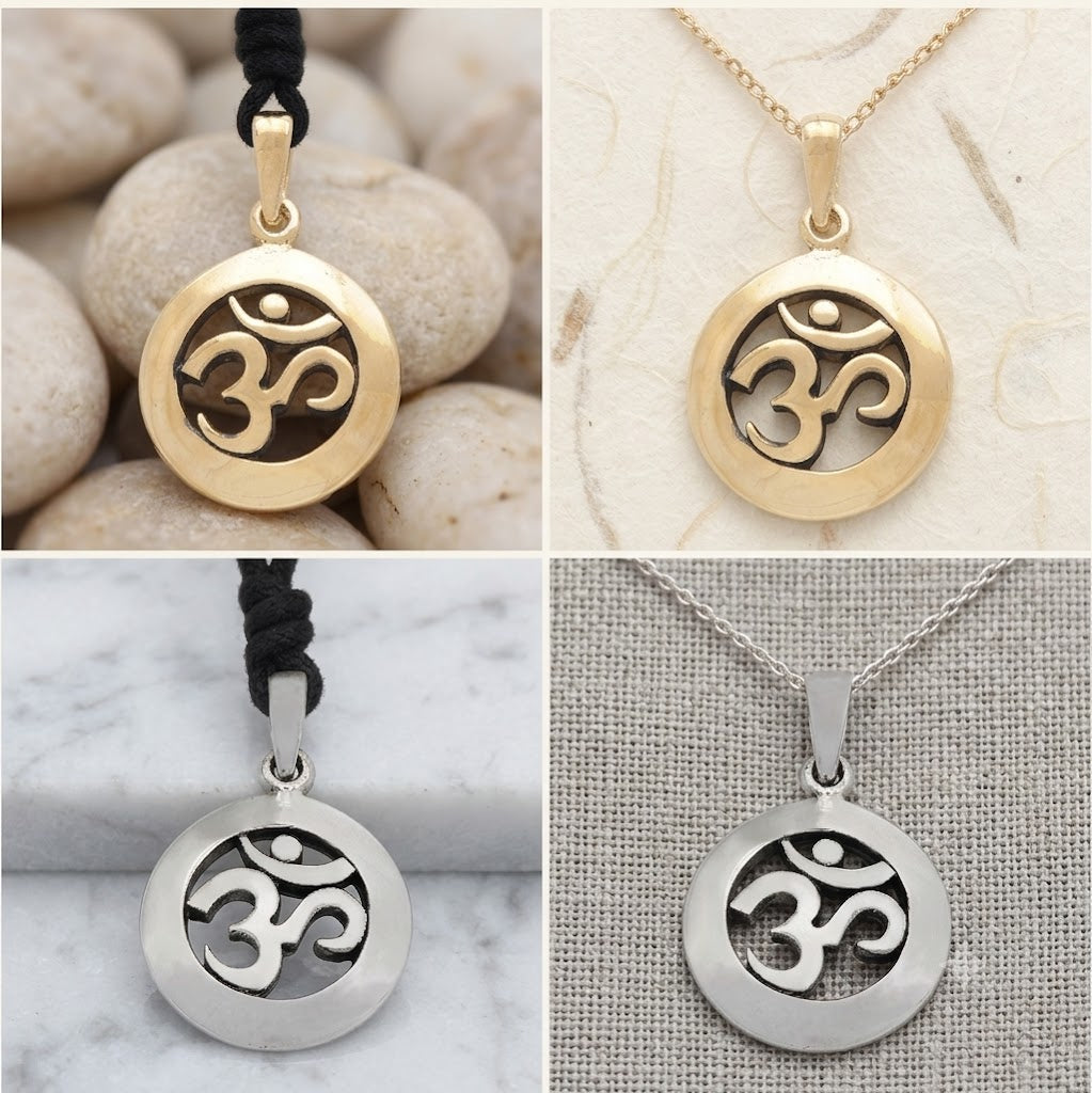 Trendy Hindu Om Ohm 92.5 Sterling Silver Pewter Brass Necklace Pendant Jewelry