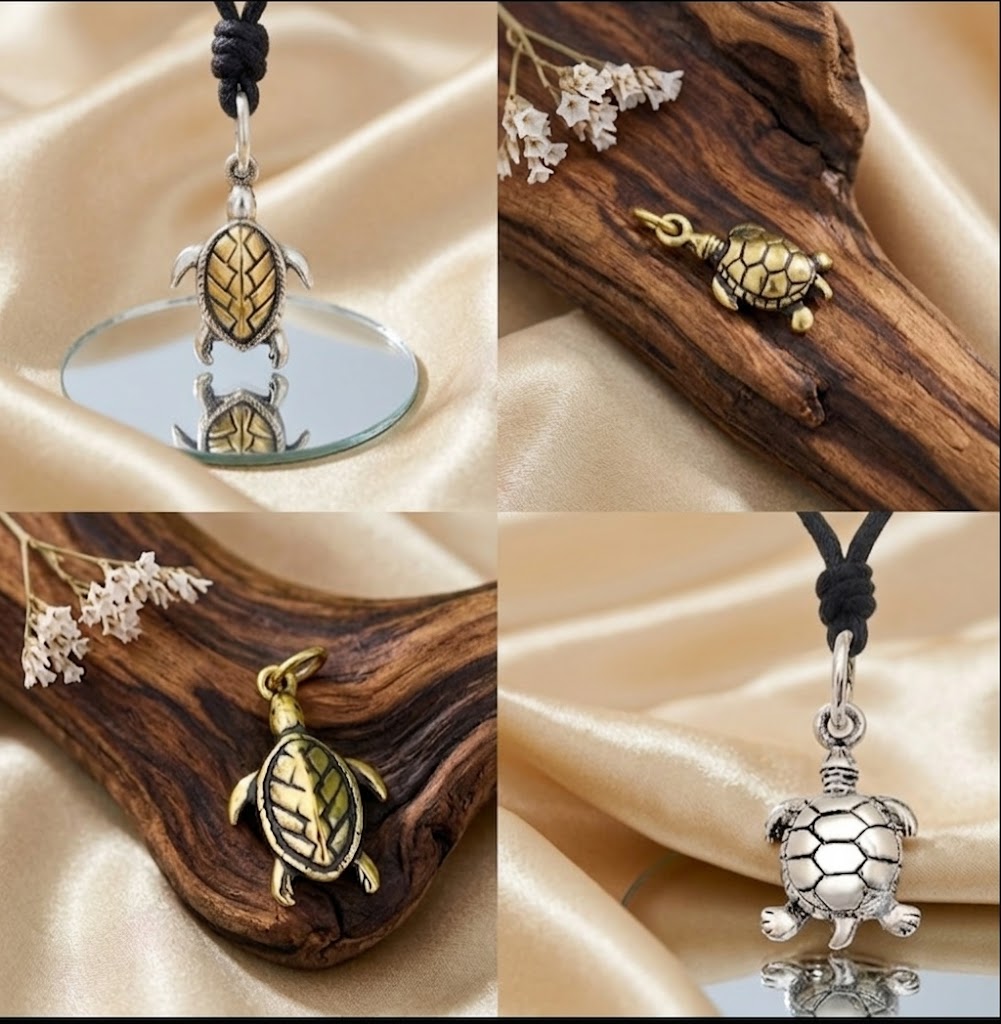 Turtle Tortoise Wildlife 92.5 Sterling Silver Gold Brass Necklace Pendant