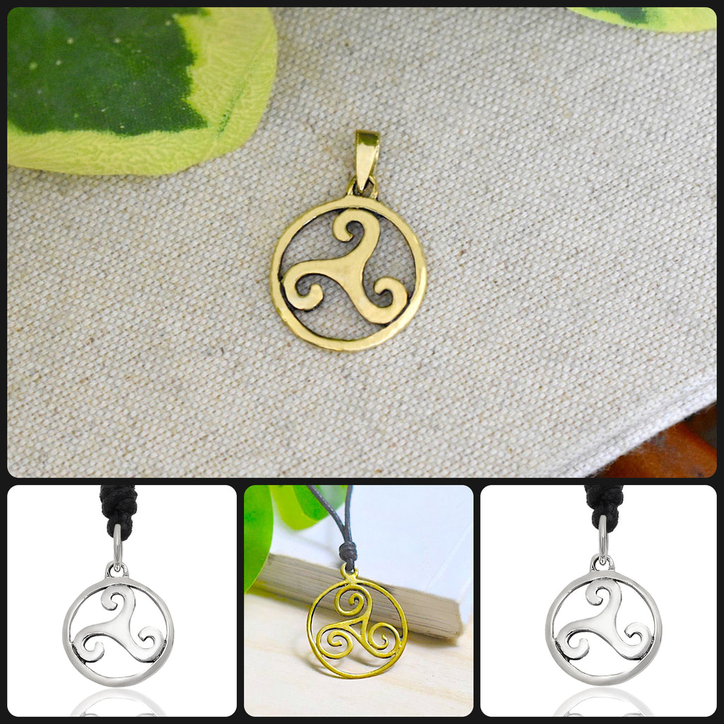 Trilogy Triquetra Wave 92.5 Sterling Silver Gold Brass Necklace Pendant Jewelry