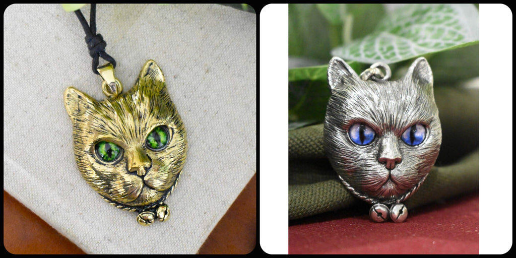 Gorgeous Cat Galaxy Eyes Large Size Sterling Silver Gold Brass Pendant Necklace