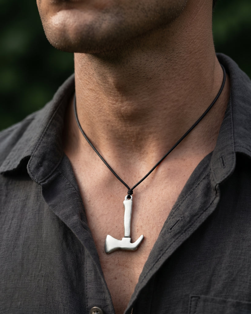 New Battle Axe Silver Pewter Charm Necklace Pendant Jewelry