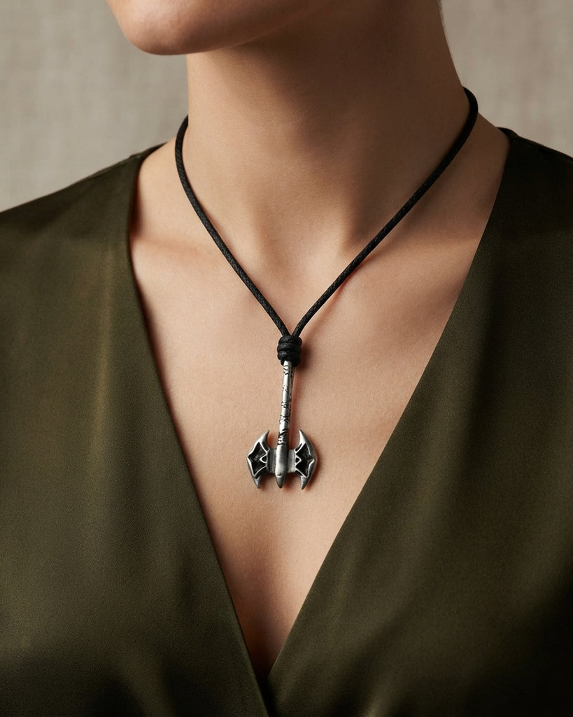 New Battle Axe Silver Pewter Charm Necklace Pendant Jewelry